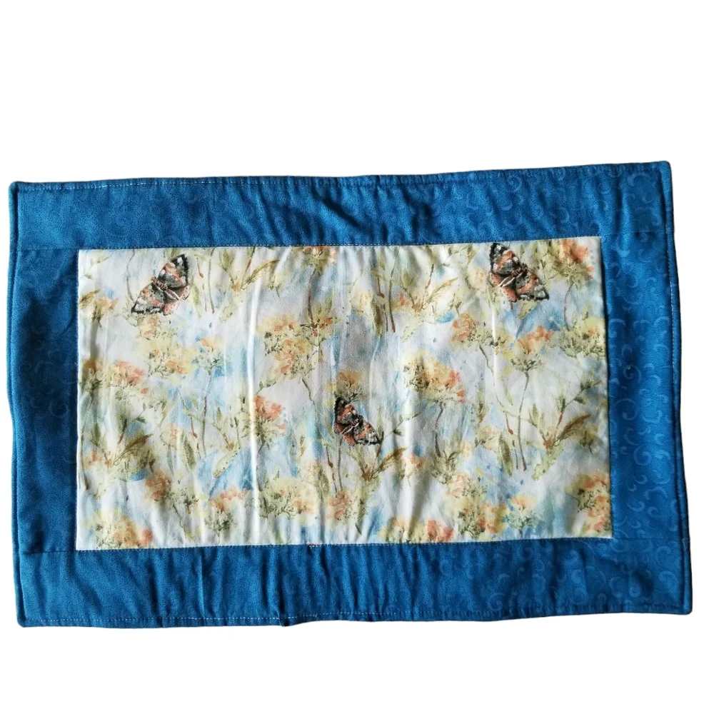 4 Handmade Reversible Quilted Placemats Patchwork Cottagecore Spring Butterflies